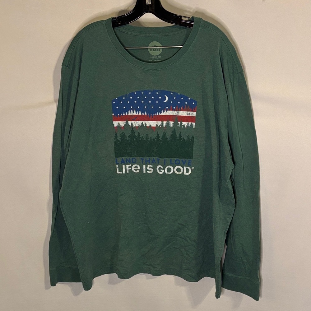 Life is Good Crusher Long Sleeve T-Shirt Tee Patriotic America Land  I Love XXL